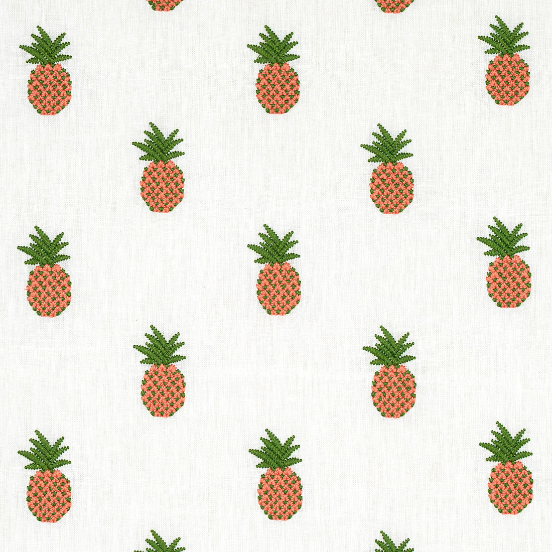 Pineapple Embroidery fabric in apricot on ivory color - pattern number 81530 - by Schumacher in the Uncommon Threads collection