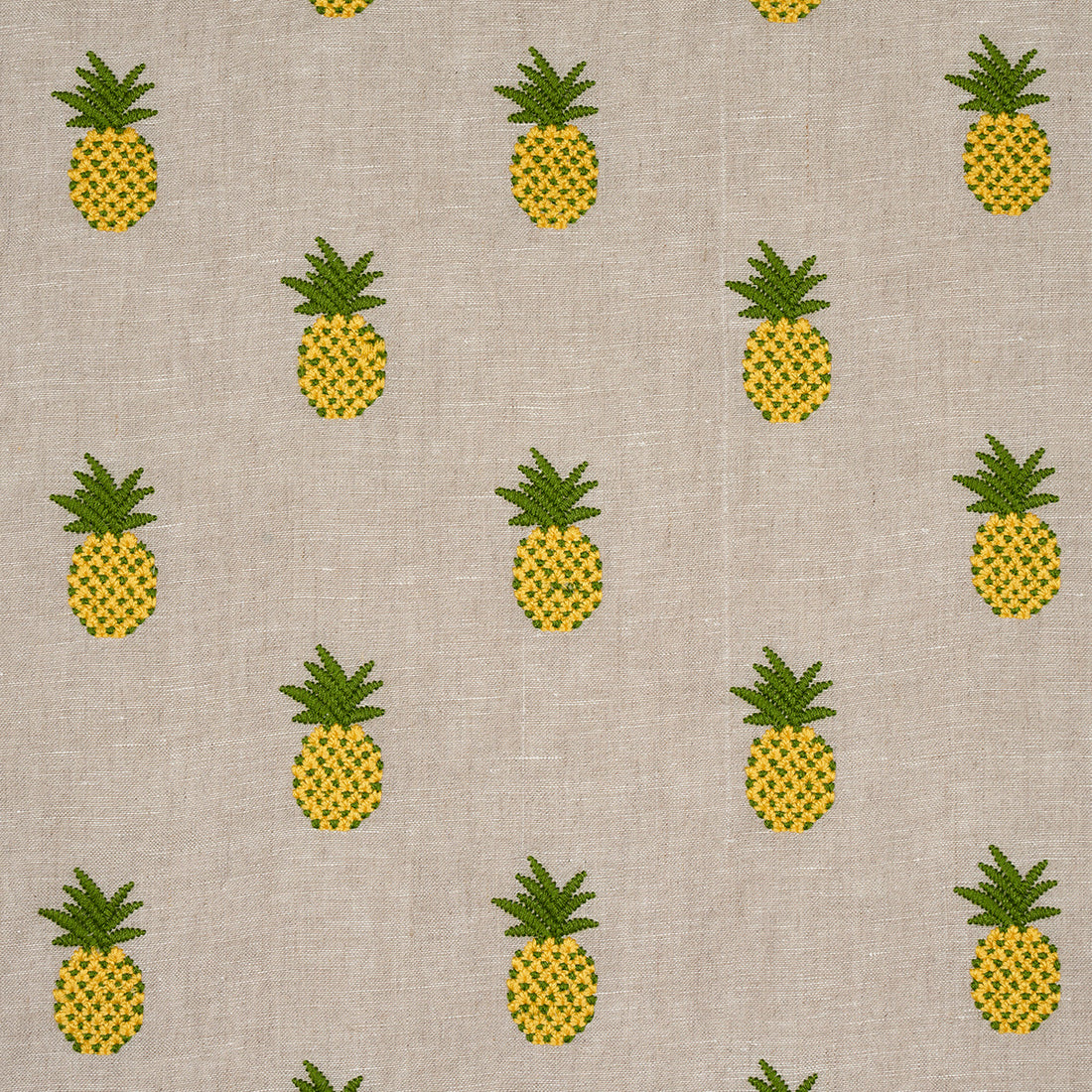 Pineapple Embroidery fabric in green on natural color - pattern number 81531 - by Schumacher in the Uncommon Threads collection