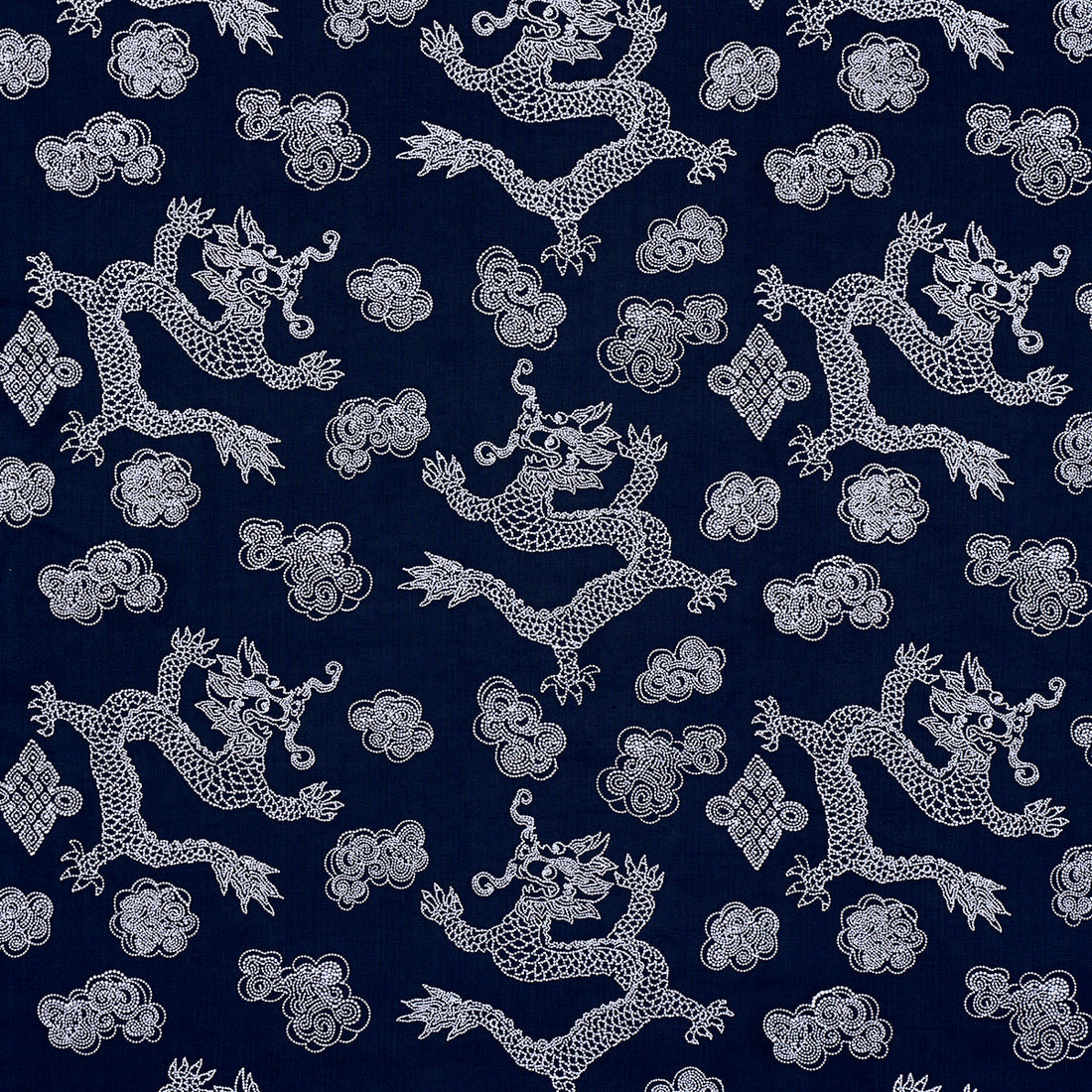 Dragon Embroidery fabric in navy color - pattern number 81550 - by Schumacher in the Uncommon Threads collection