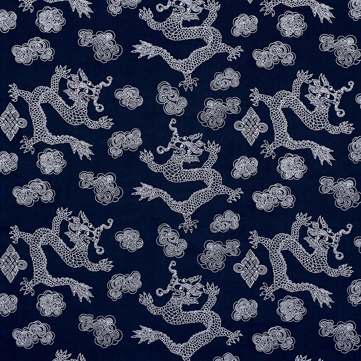 Dragon Embroidery fabric in navy color - pattern number 81550 - by Schumacher in the Uncommon Threads collection