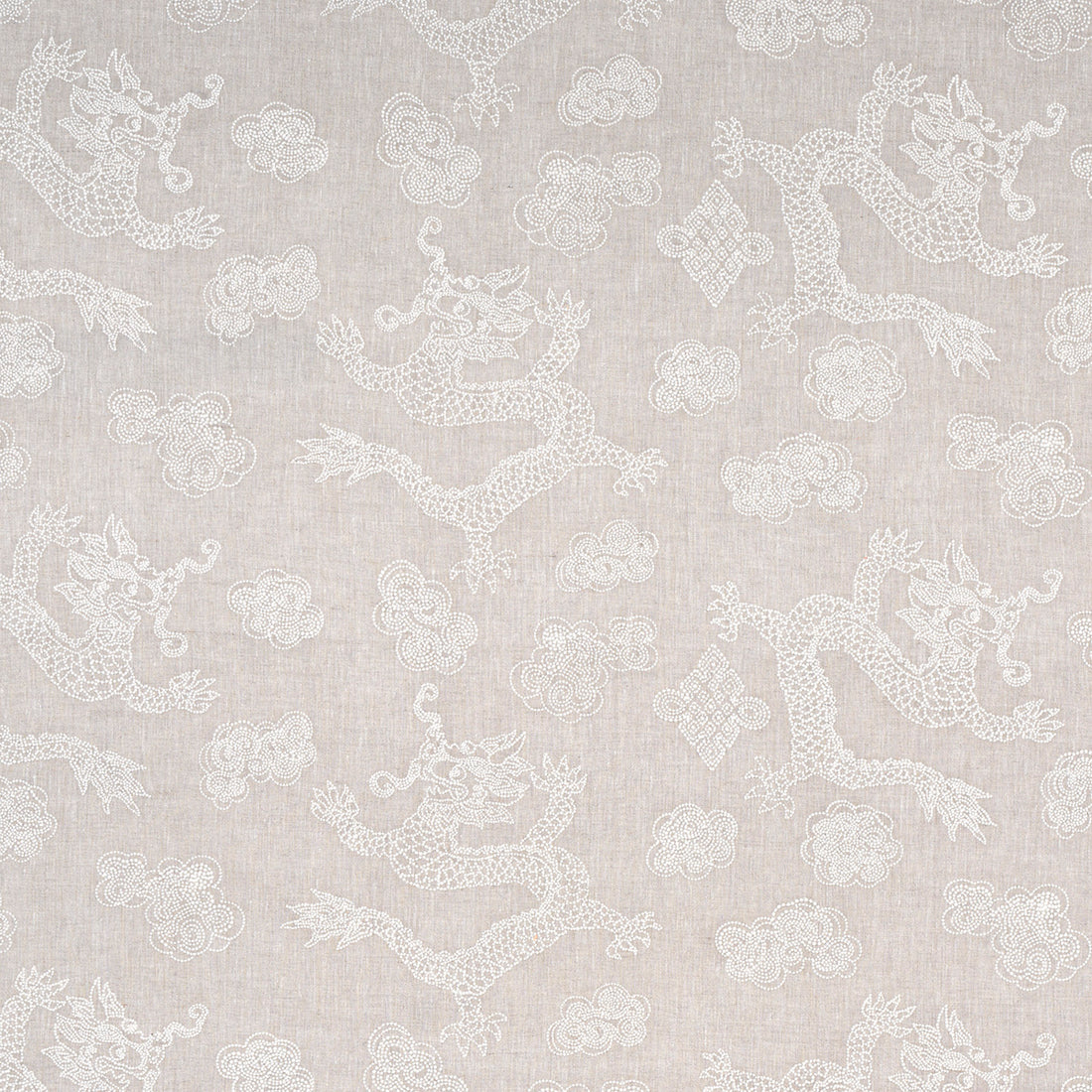 Dragon Embroidery fabric in ivory on natural color - pattern number 81551 - by Schumacher in the Uncommon Threads collection