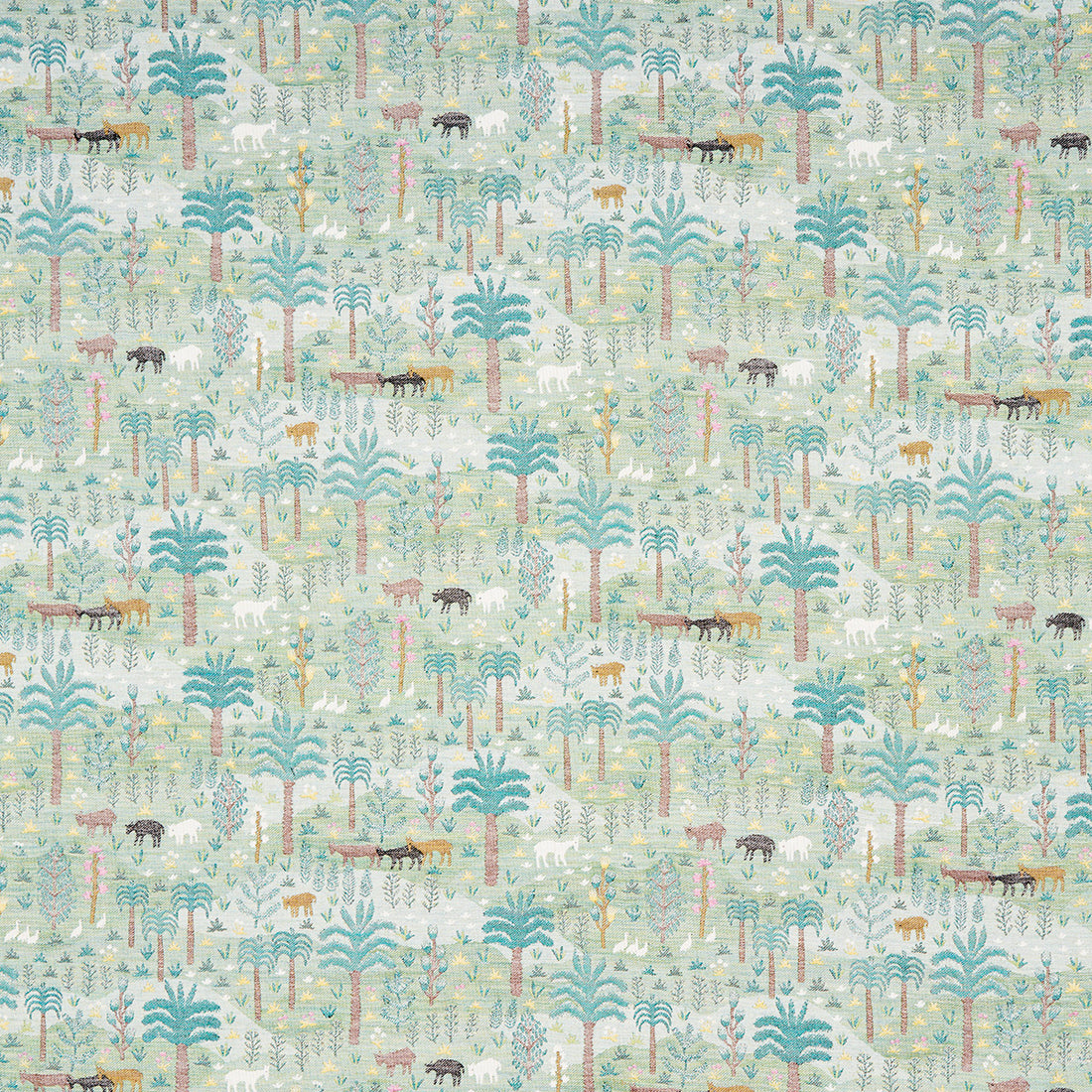 Las Colinas Scenic Tapestry fabric in green color - pattern number 81960 - by Schumacher in the Uncommon Threads collection