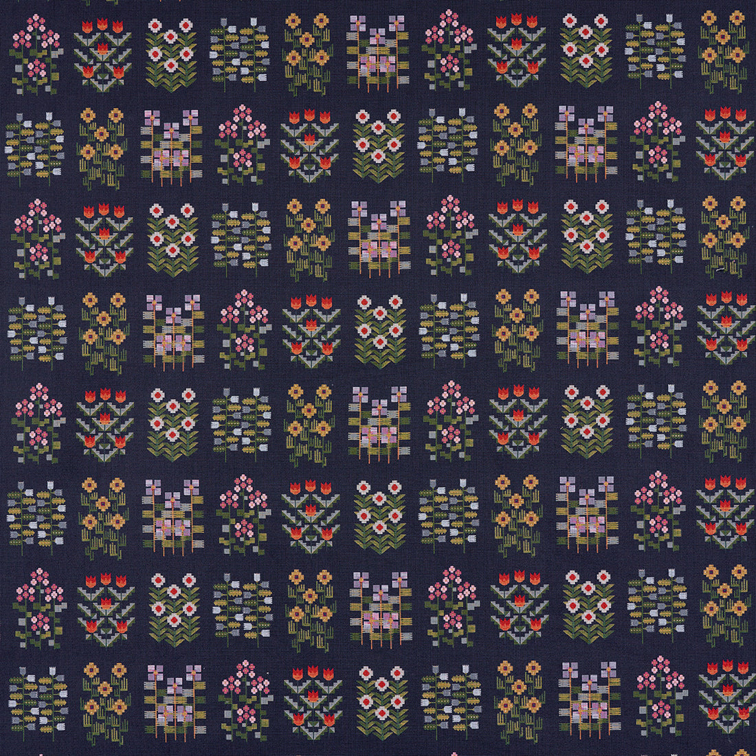 Annika Floral Tapestry fabric in multi on navy color - pattern number 81971 - by Schumacher in the Uncommon Threads collection
