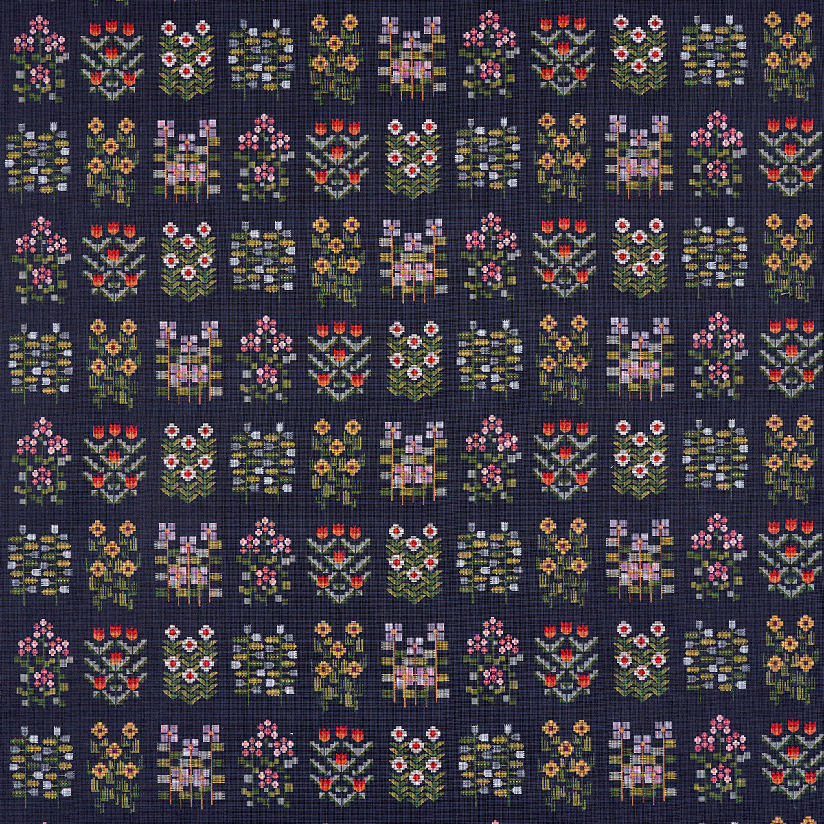 Annika Floral Tapestry fabric in multi on navy color - pattern number 81971 - by Schumacher in the Uncommon Threads collection