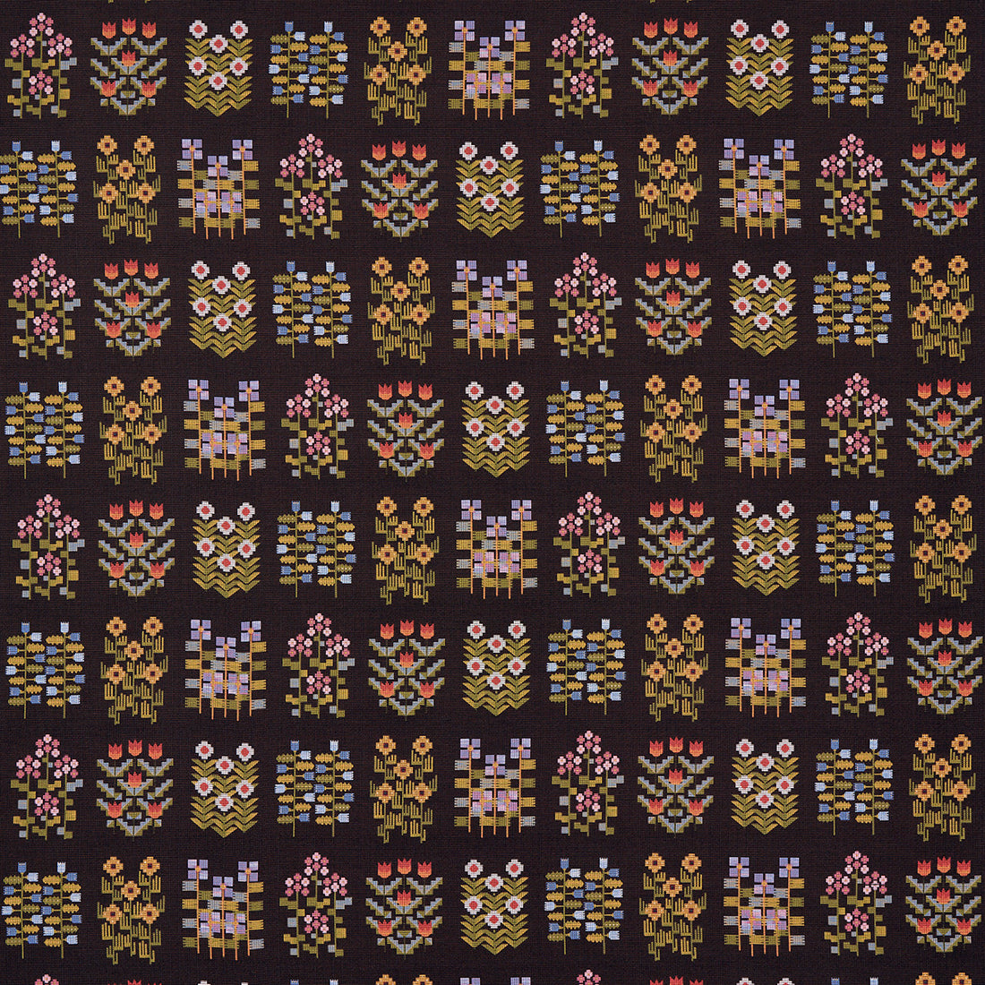 Annika Floral Tapestry fabric in multi on espresso color - pattern number 81972 - by Schumacher in the Uncommon Threads collection