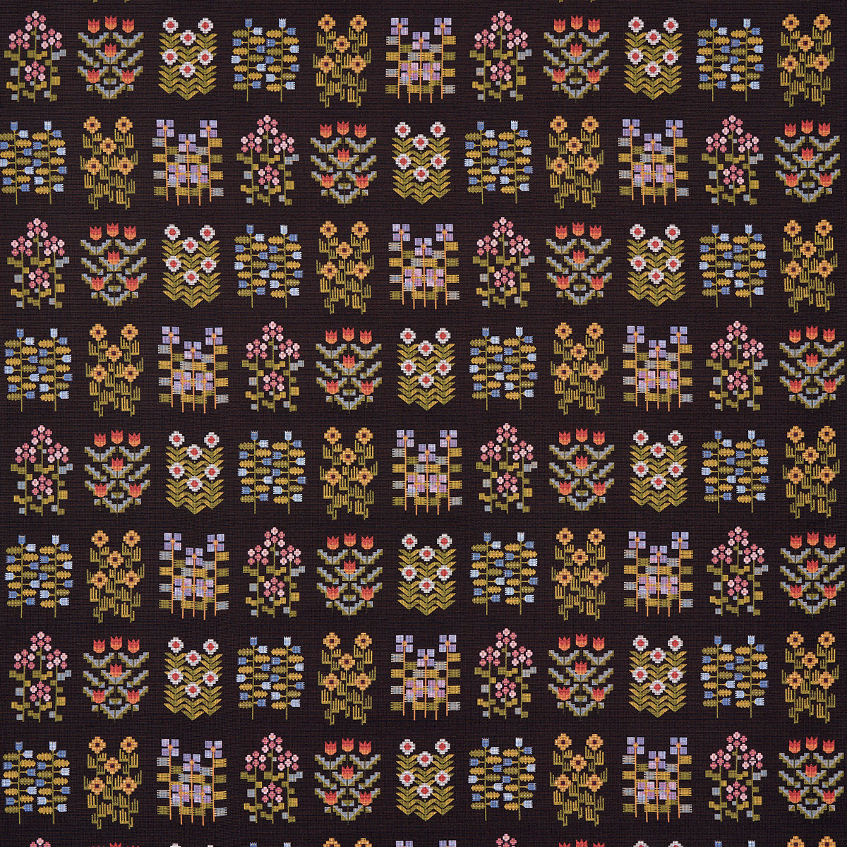 Annika Floral Tapestry fabric in multi on espresso color - pattern number 81972 - by Schumacher in the Uncommon Threads collection