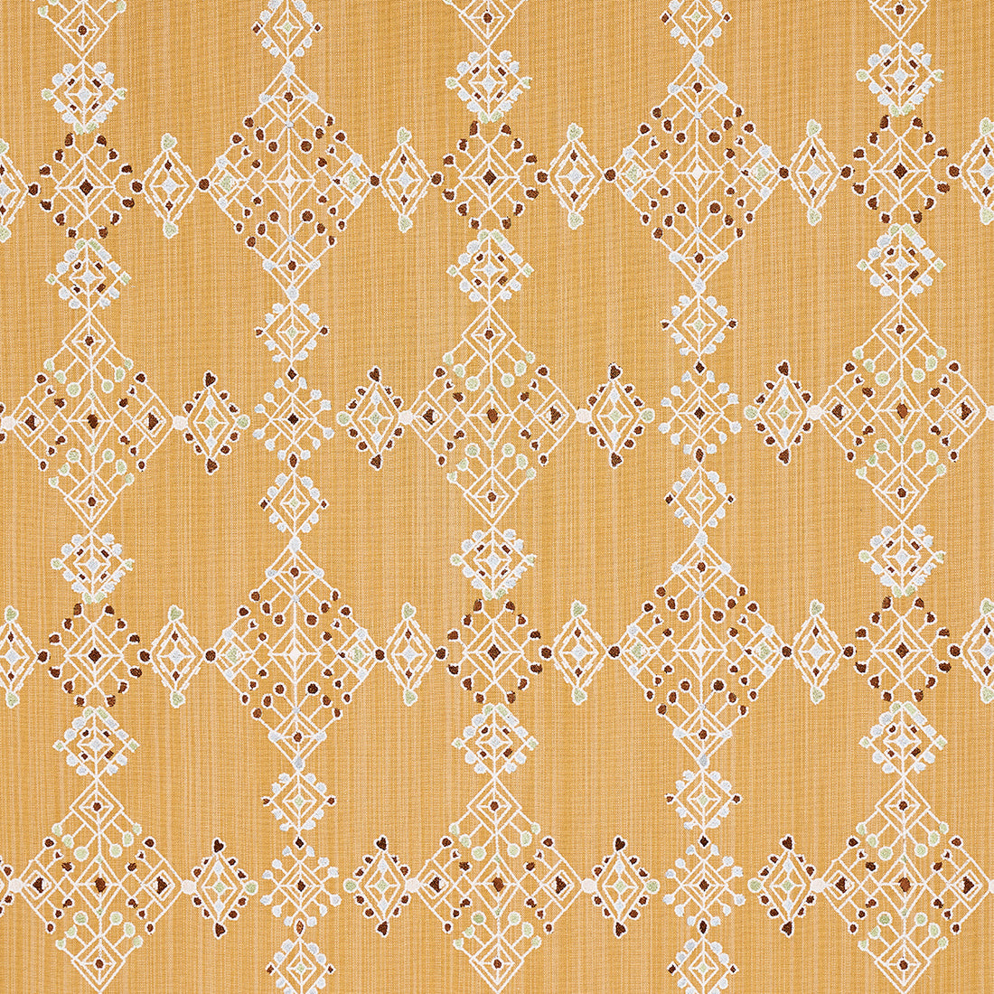 Kalindi Embroidery fabric in saffron color - pattern number 82082 - by Schumacher in the Bohemia collection