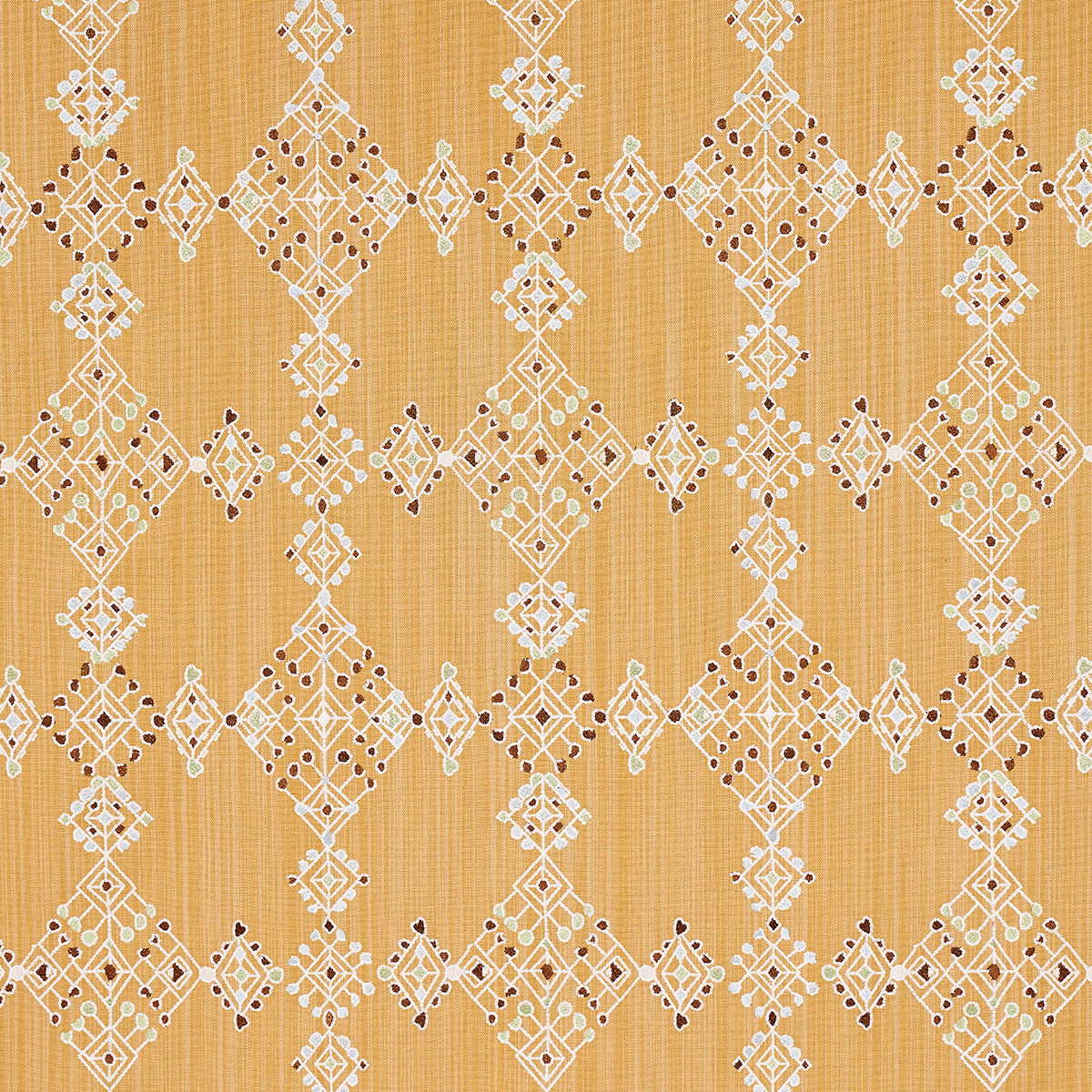 Kalindi Embroidery fabric in saffron color - pattern number 82082 - by Schumacher in the Bohemia collection