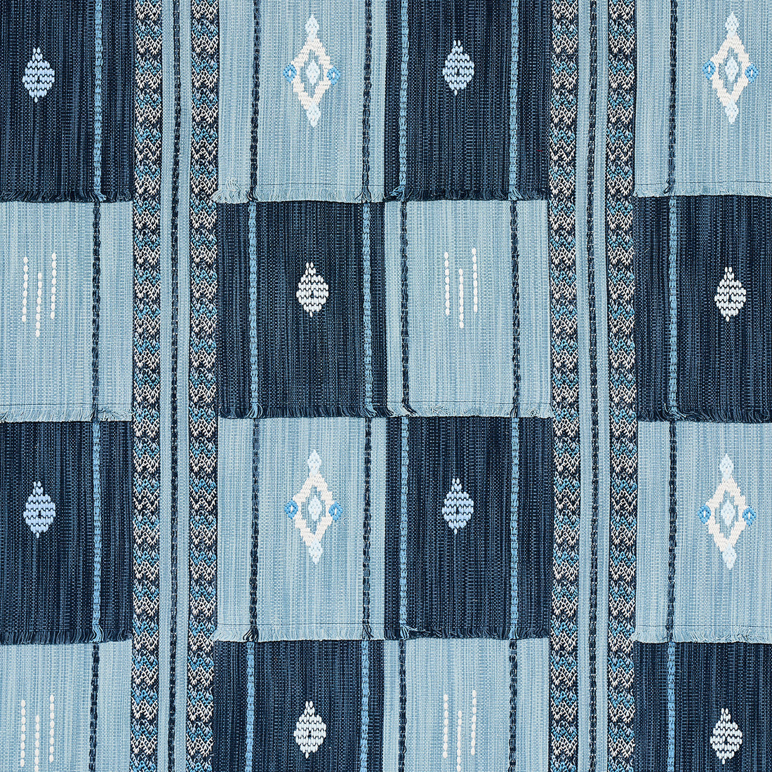 Aravali Patchwork fabric in denim and indigo color - pattern number 82090 - by Schumacher in the Bohemia collection