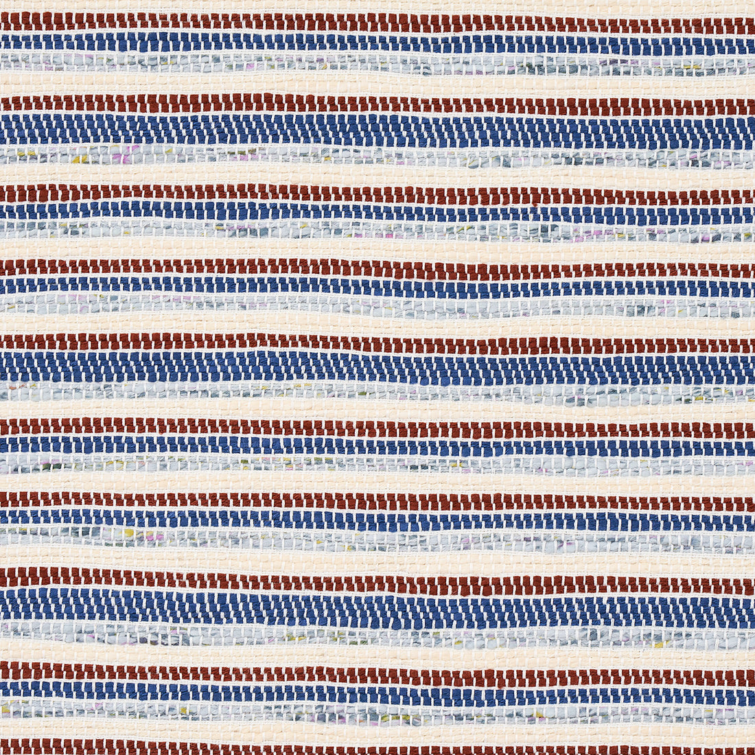 Rag Rug Hand Woven Stripe fabric in indigo and mocha color - pattern number 82100 - by Schumacher in the Bohemia collection