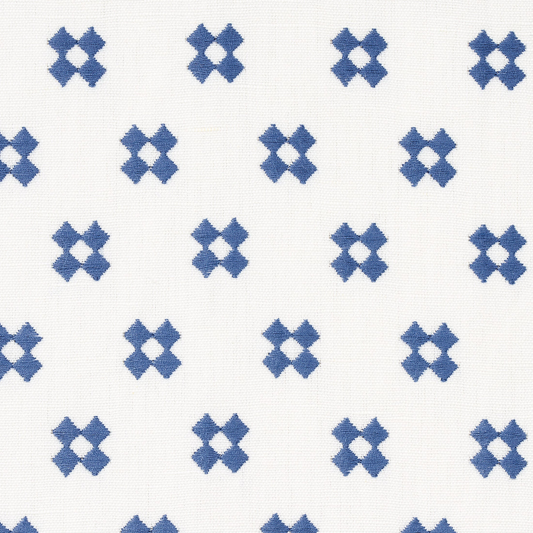 Thandie Embroidery fabric in blue on ivory color - pattern number 82121 - by Schumacher in the Bohemia collection