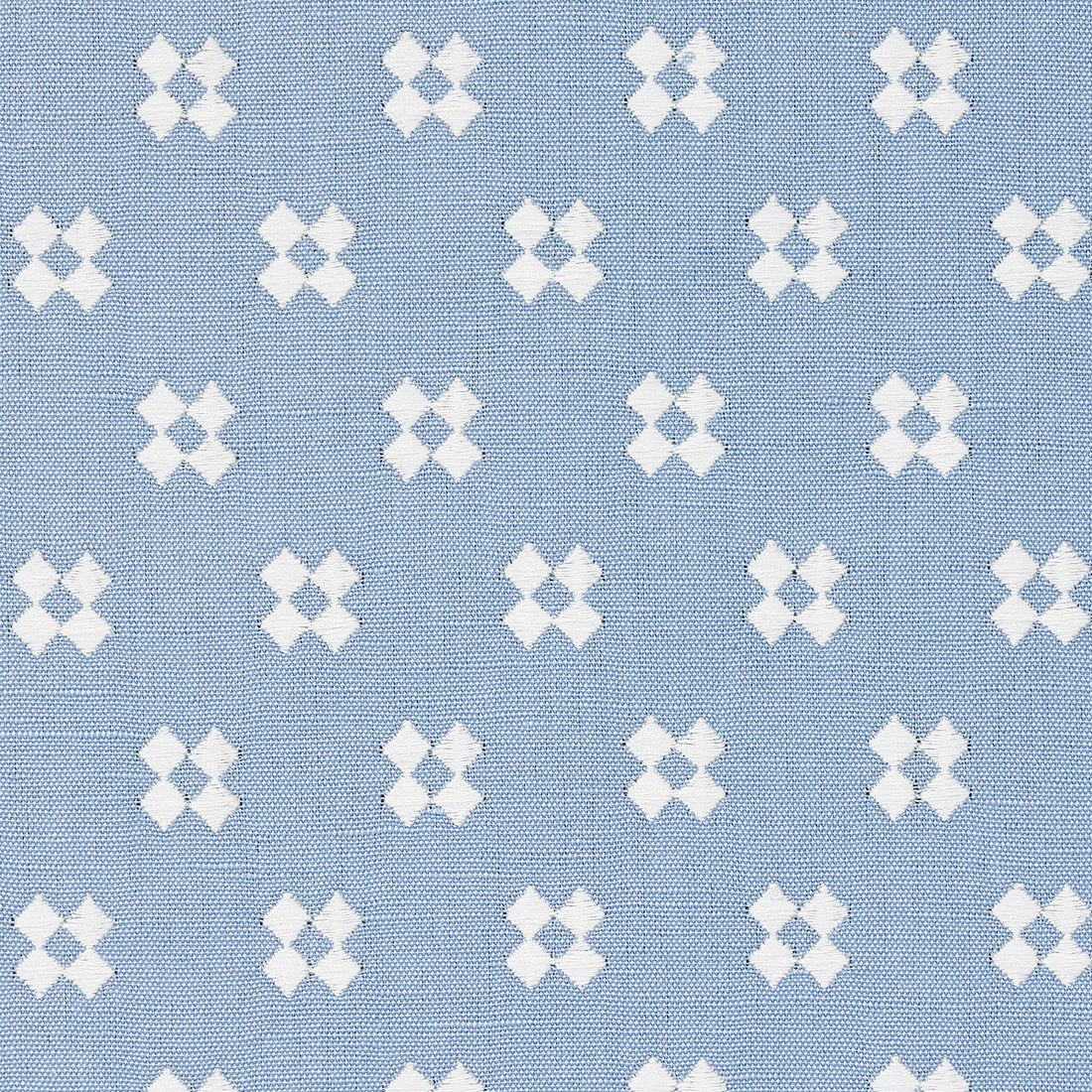 Thandie Embroidery fabric in ivory on chambray color - pattern number 82122 - by Schumacher in the Bohemia collection
