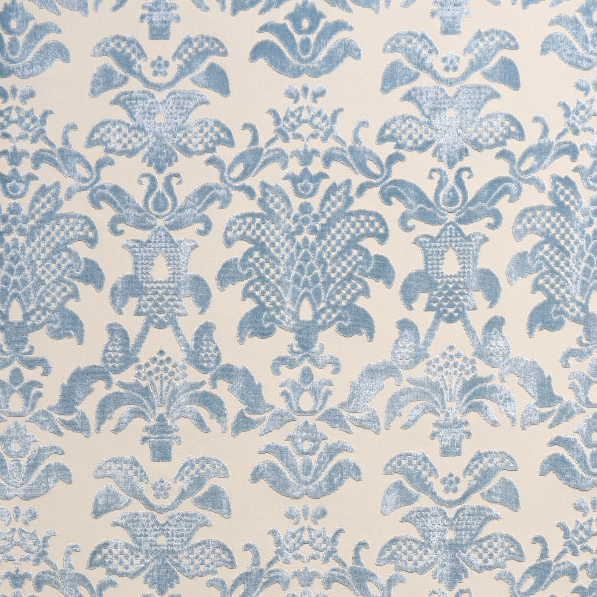 Limbourg Damask Velvet fabric in sky color - pattern number 82160 - by Schumacher in the Cut &amp; Patterned Velvets collection