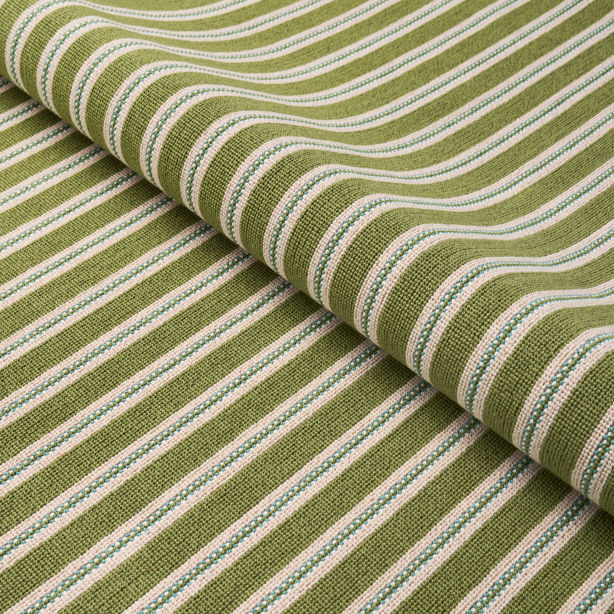 Benson Stripe Epingle fabric in green color - pattern number 82181 - by Schumacher in the Cut &amp; Patterned Velvets collection