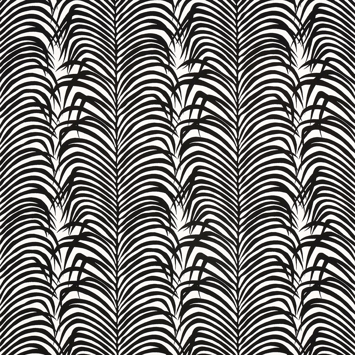 Zebra Palm Indoor Outdoor fabric in black color - pattern number 82782 - by Schumacher in the Swing Time Indoor/Outdoor collection