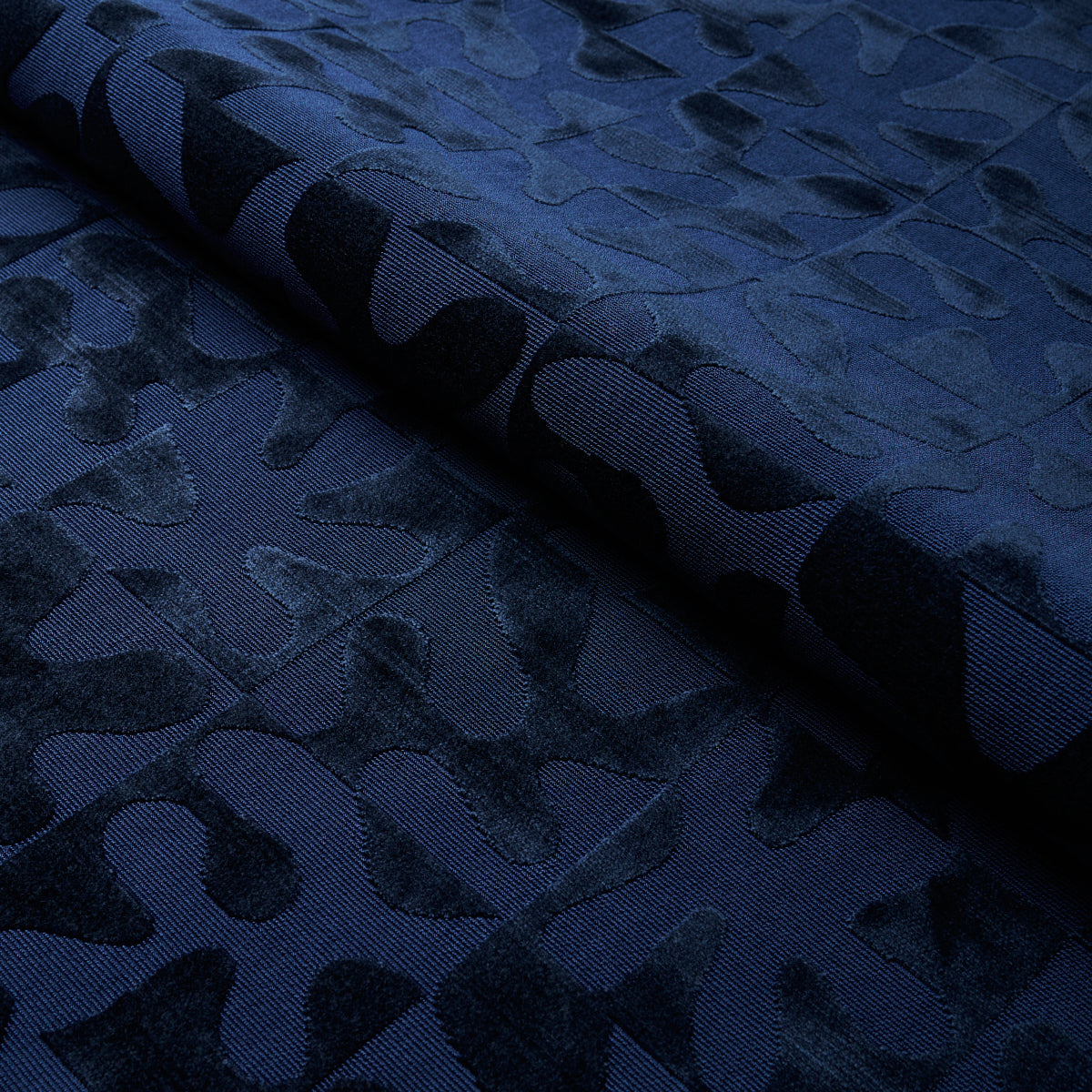 Modern Dance Velvet fabric in midnight blue color - pattern number 82992 - by Schumacher in the Cut &amp; Patterned Velvets collection