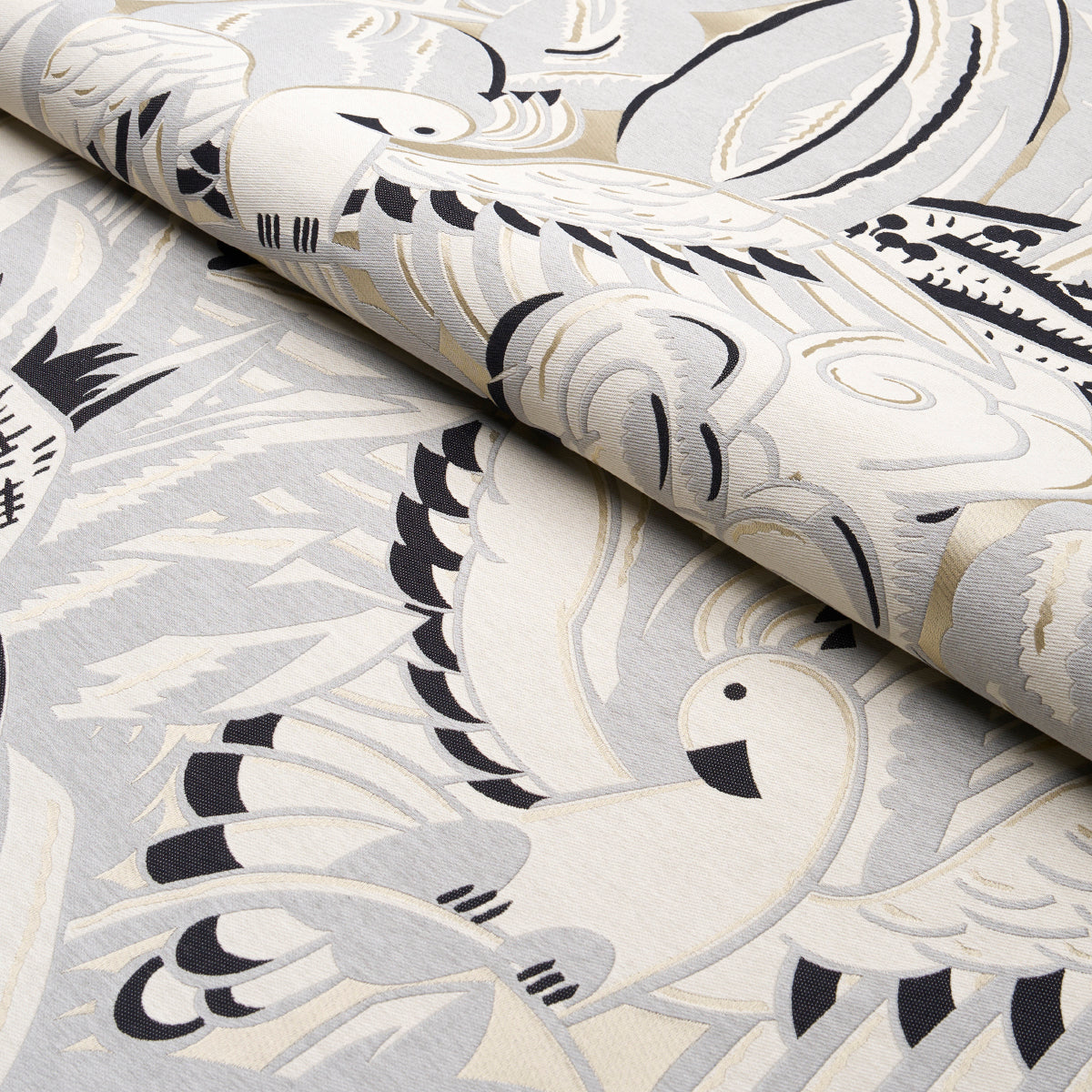 Parrots Moderne fabric in dove color - pattern number 83181 - by Schumacher in the Schumacher Classics collection