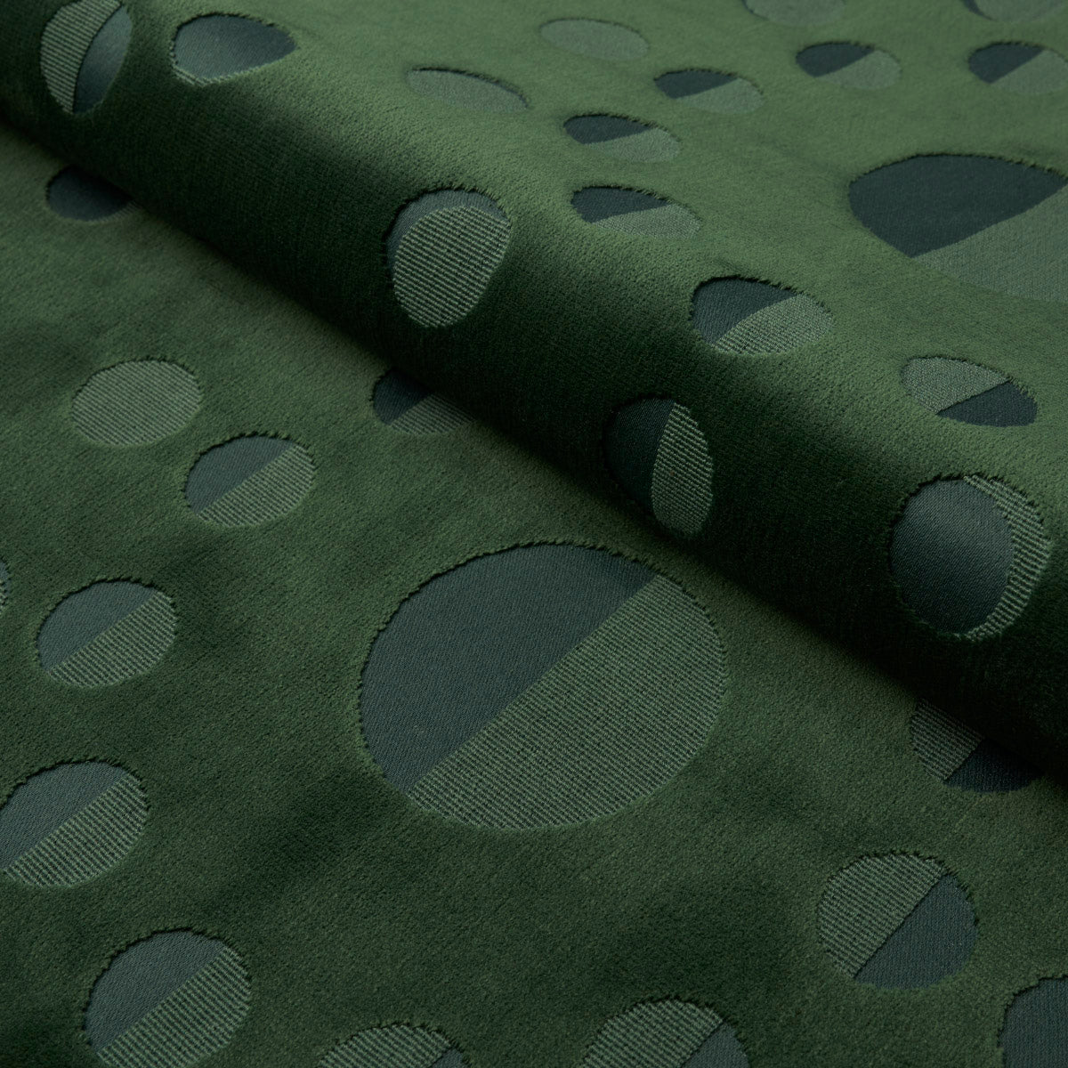 Moon Phase Velvet fabric in green color - pattern number 83190 - by Schumacher in the Charlap Hyman &amp; Herrero collection