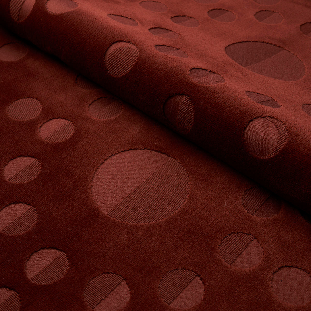 Moon Phase Velvet fabric in red color - pattern number 83191 - by Schumacher in the Charlap Hyman &amp; Herrero collection