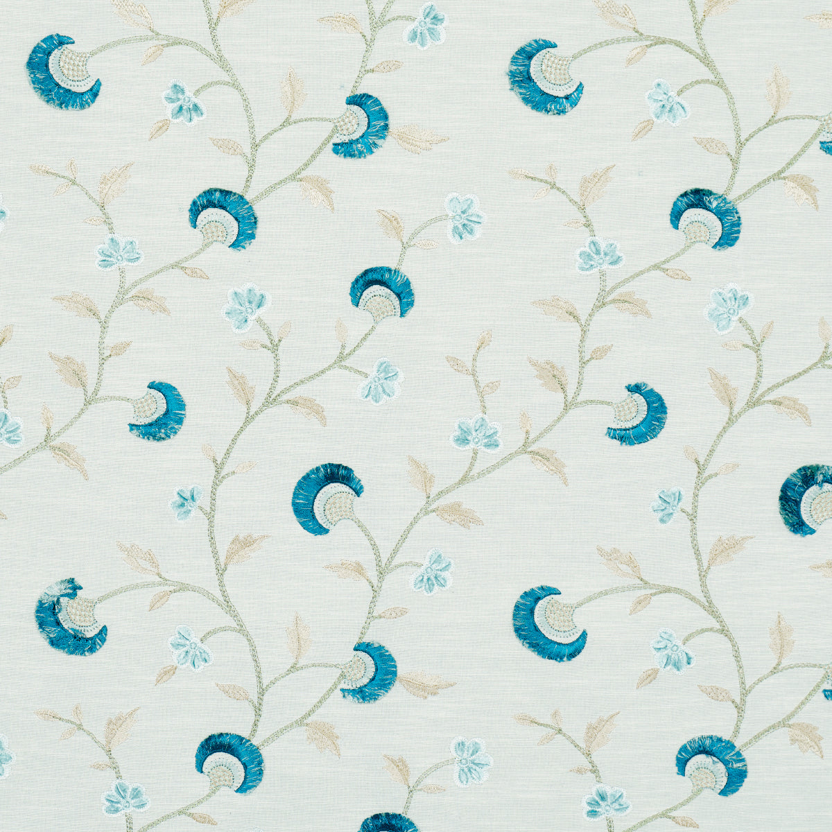 Iyla Embroidery fabric in mineral and teal color - pattern number 83661 - by Schumacher in the Le Max collection
