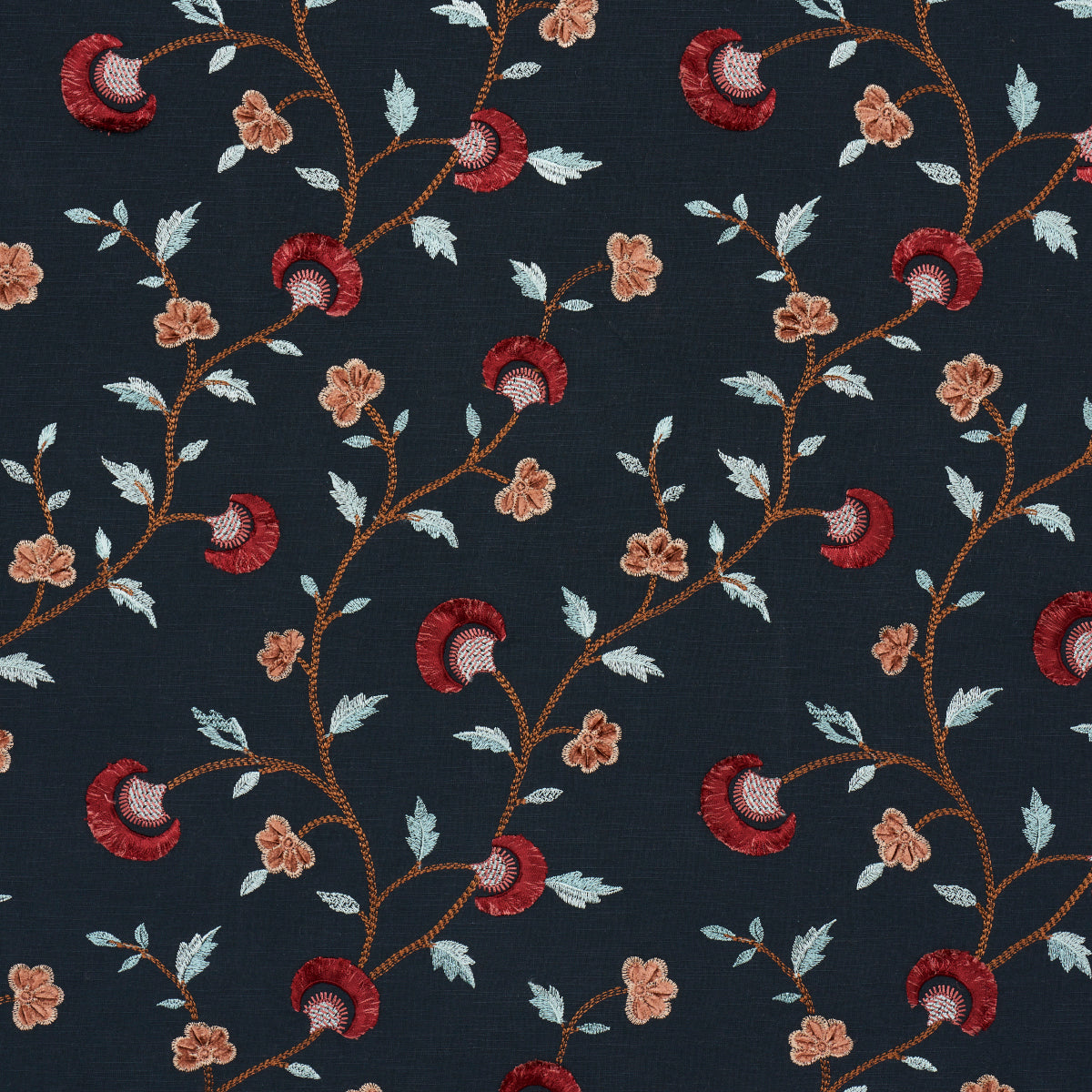 Iyla Embroidery fabric in midnight and rouge color - pattern number 83662 - by Schumacher in the Le Max collection