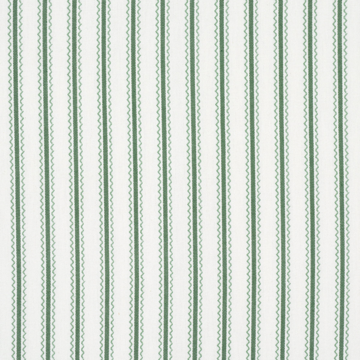 Birdie Ticking Stripe fabric in leaf green color - pattern number 83700 - by Schumacher in the Mark D. Sikes collection