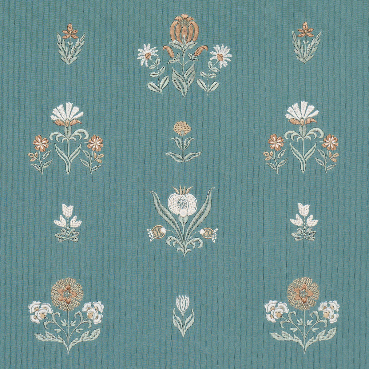 Elmslie Embroidery fabric in teal color - pattern number 84370 - by Schumacher in the Craft Revival collection
