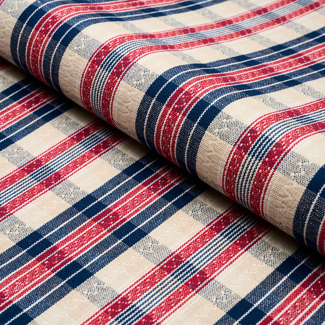 Fonda Hand Woven Plaid fabric in rouge and navy color - pattern number 84720 - by Schumacher in the Ashbury collection