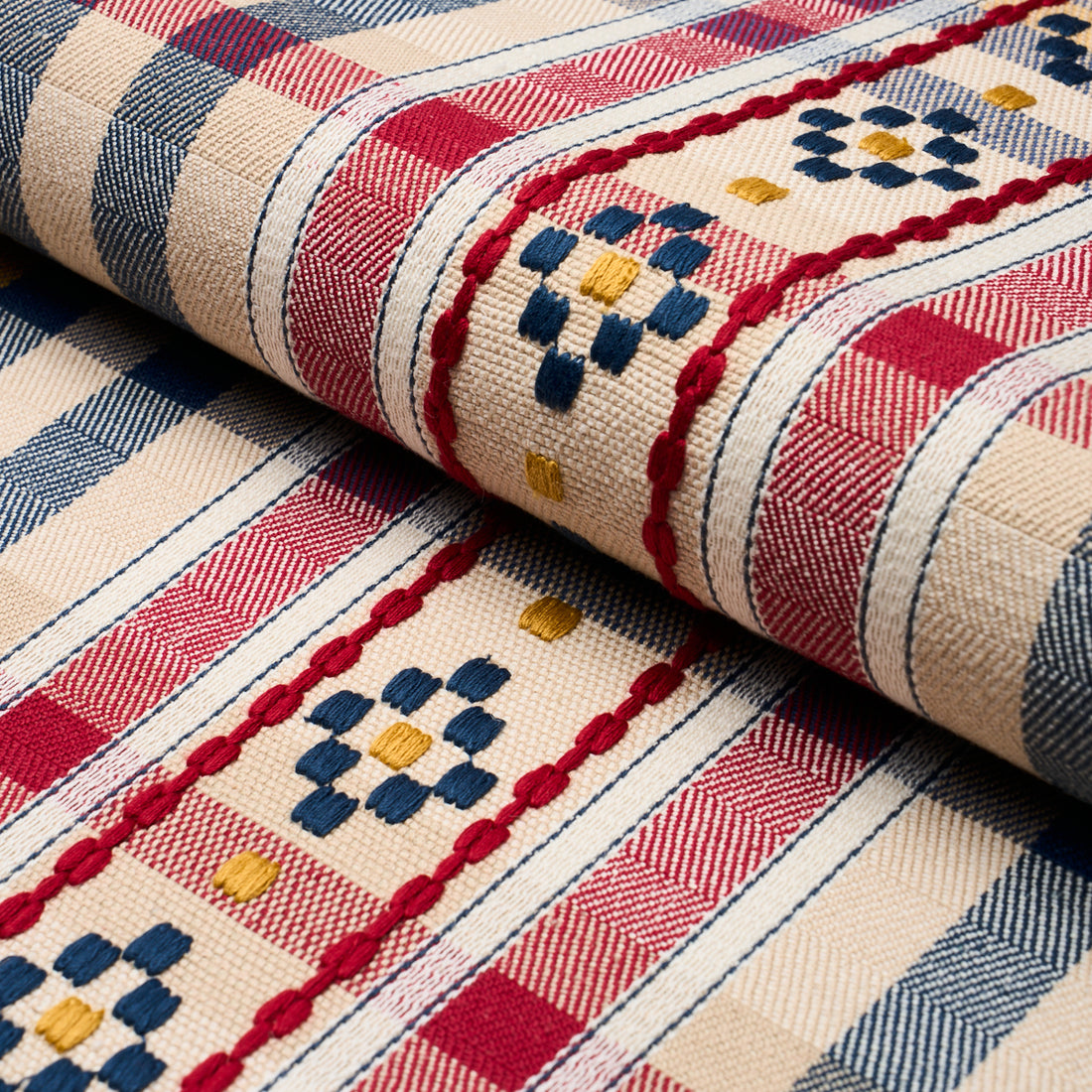 Hutton Hand Woven Check fabric in rouge and navy color - pattern number 84730 - by Schumacher in the Ashbury collection