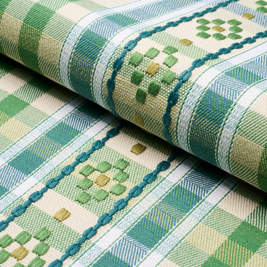 Hutton Hand Woven Check fabric in leaf color - pattern number 84731 - by Schumacher in the Ashbury collection