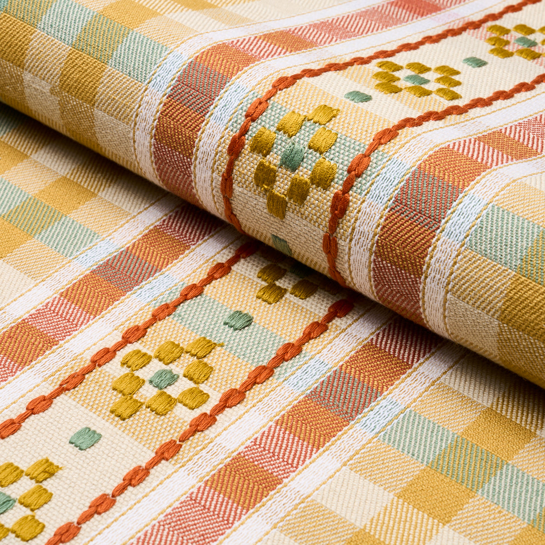 Hutton Hand Woven Check fabric in ochre color - pattern number 84732 - by Schumacher in the Ashbury collection
