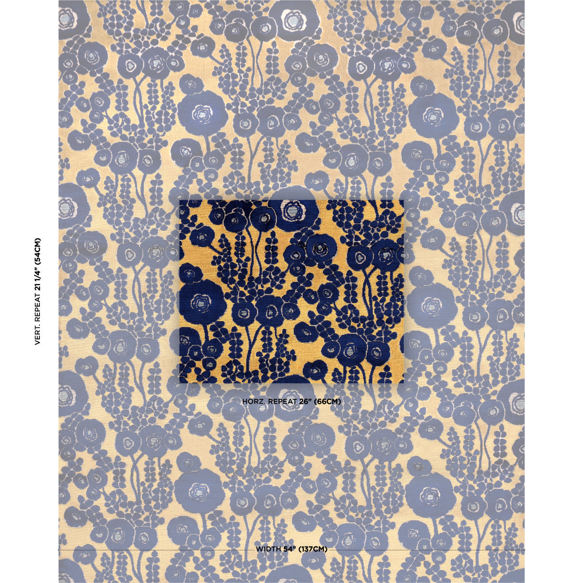 Emelie Velvet fabric in sapphire &amp; gold color - pattern number 84791 - by Schumacher in the Cut &amp; Patterned Velvets collection