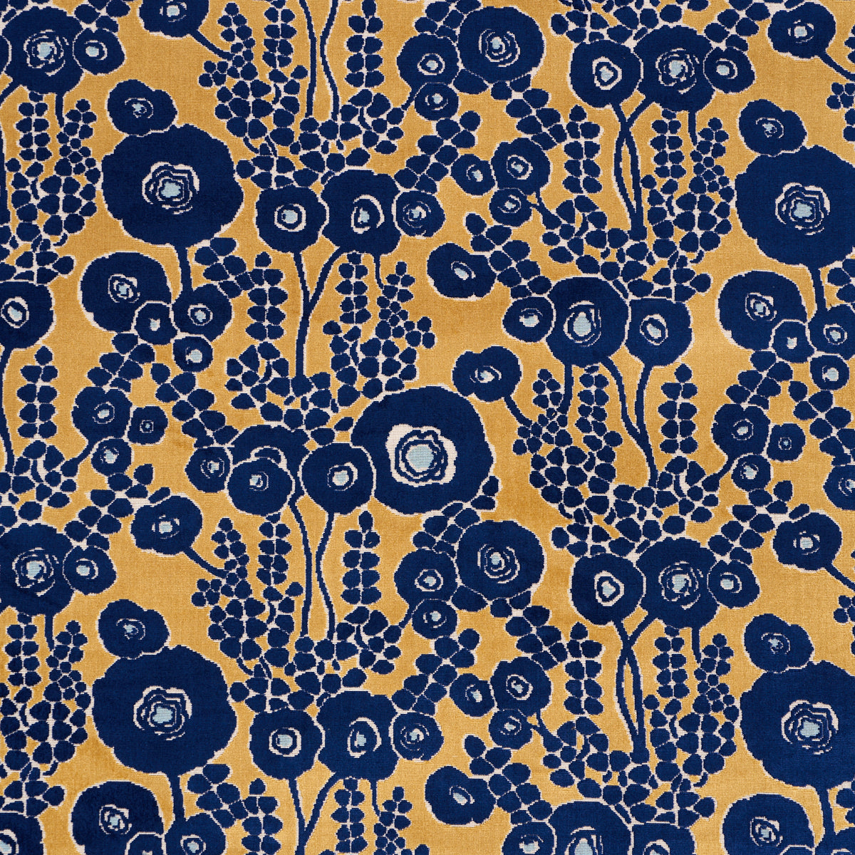 Emelie Velvet fabric in sapphire &amp; gold color - pattern number 84791 - by Schumacher in the Cut &amp; Patterned Velvets collection