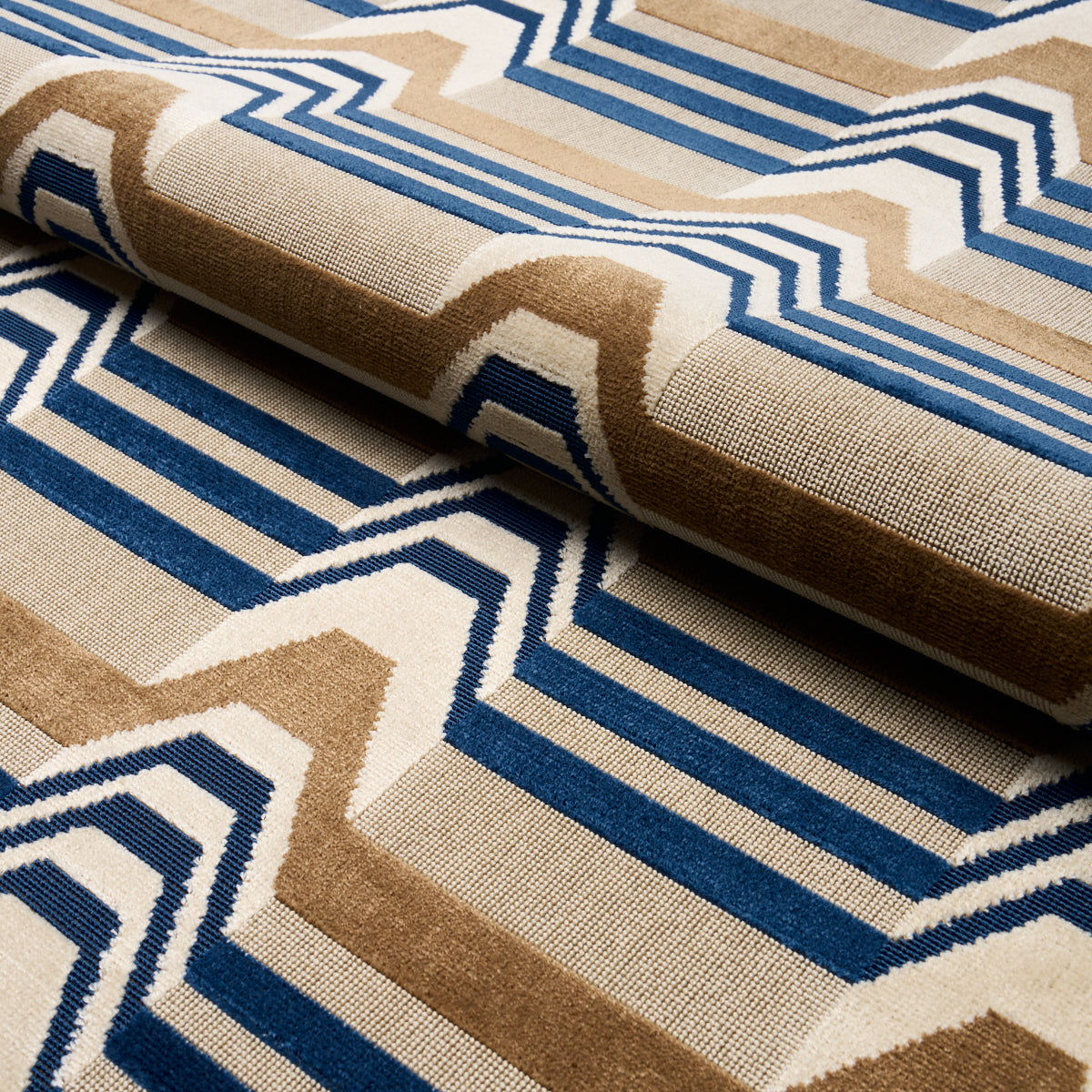 Aldo Velvet fabric in cadet &amp; camel color - pattern number 84810 - by Schumacher in the Cut &amp; Patterned Velvets collection