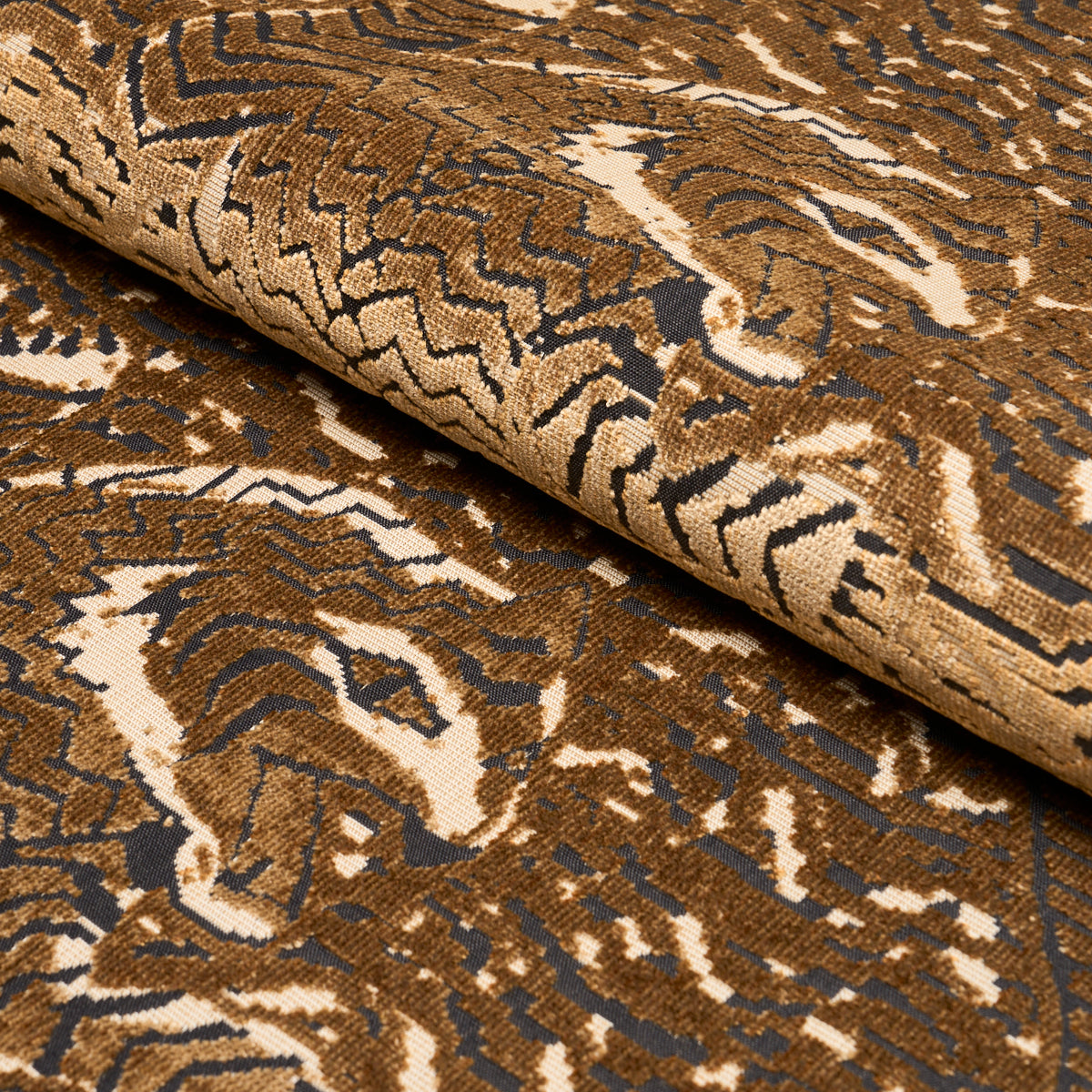 Tigress Velvet fabric in gold color - pattern number 84830 - by Schumacher in the Cut &amp; Patterned Velvets collection