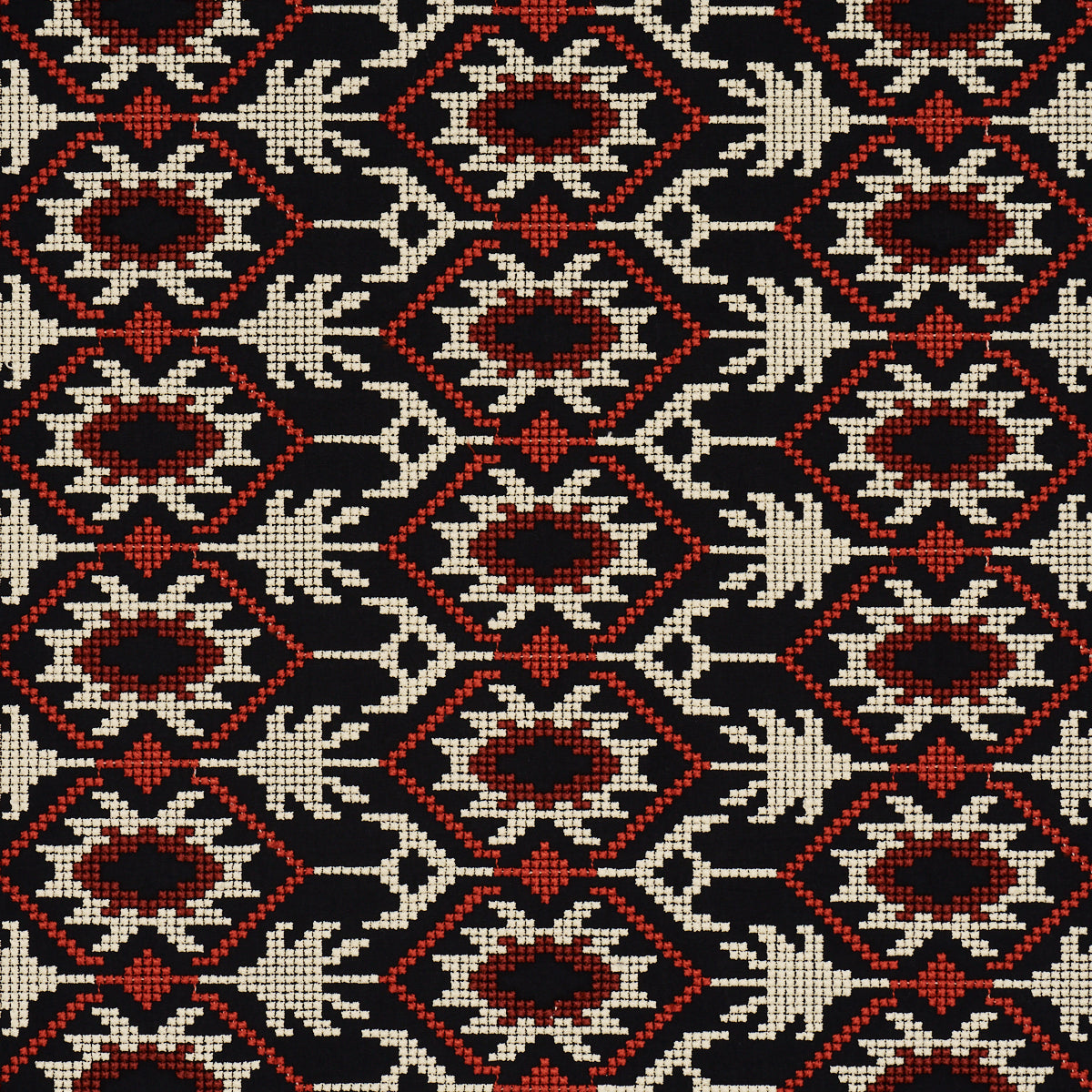 Andean Tribute Embroidery fabric in ruby midnight shadows color - pattern number 85410 - by Schumacher in the Johanna Ortiz collection