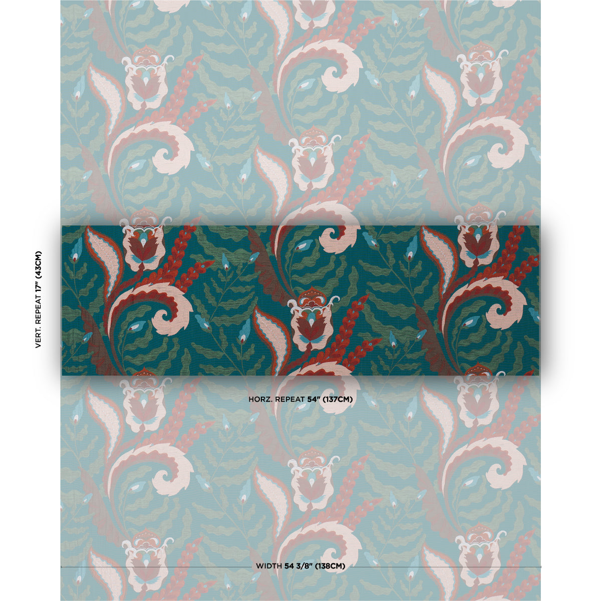 Jaipur Fantaisie fabric in turquoise color - pattern number 85490 - by Schumacher in the Laura Gonzalez collection
