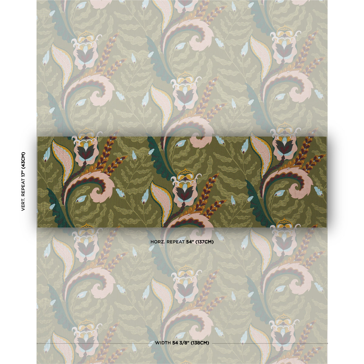 Jaipur Fantaisie fabric in moss color - pattern number 85491 - by Schumacher in the Laura Gonzalez collection
