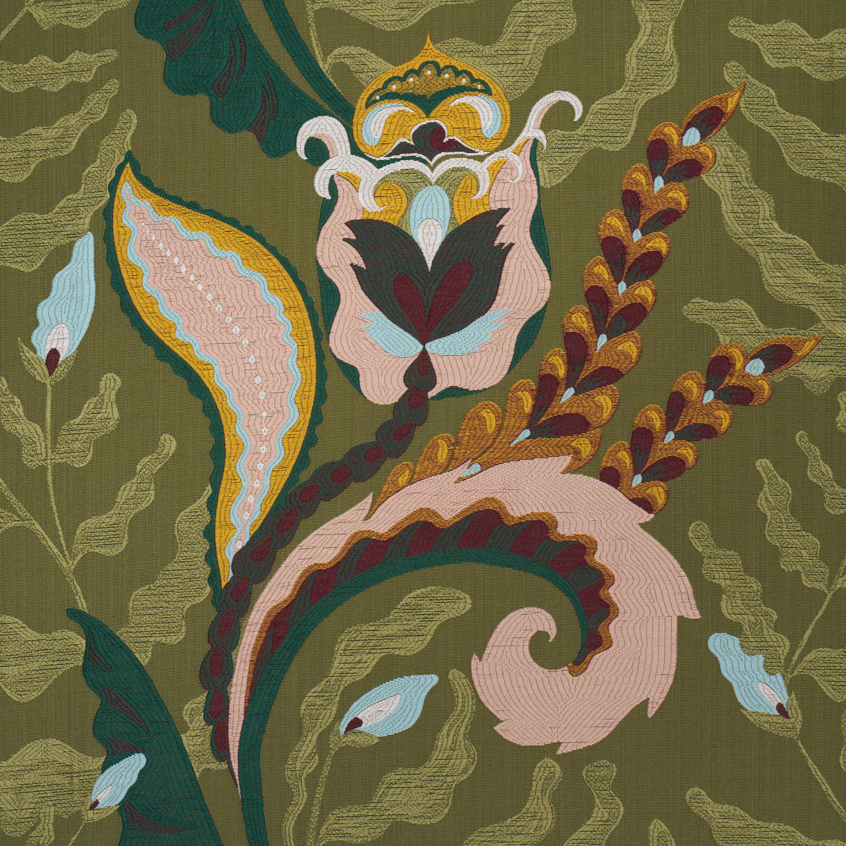 Jaipur Fantaisie fabric in moss color - pattern number 85491 - by Schumacher in the Laura Gonzalez collection