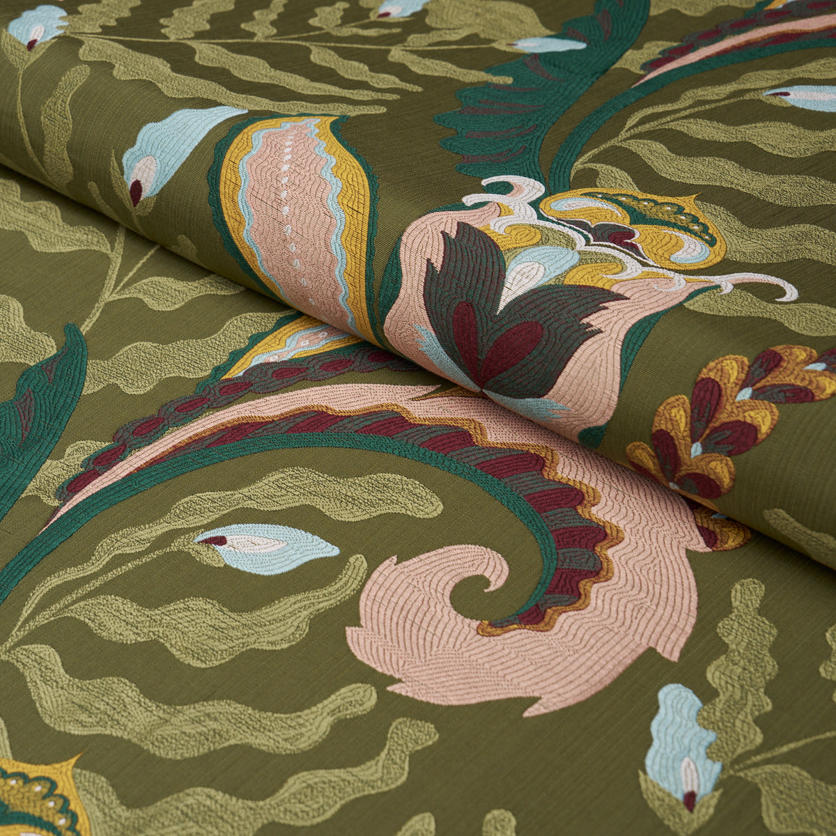 Jaipur Fantaisie fabric in moss color - pattern number 85491 - by Schumacher in the Laura Gonzalez collection