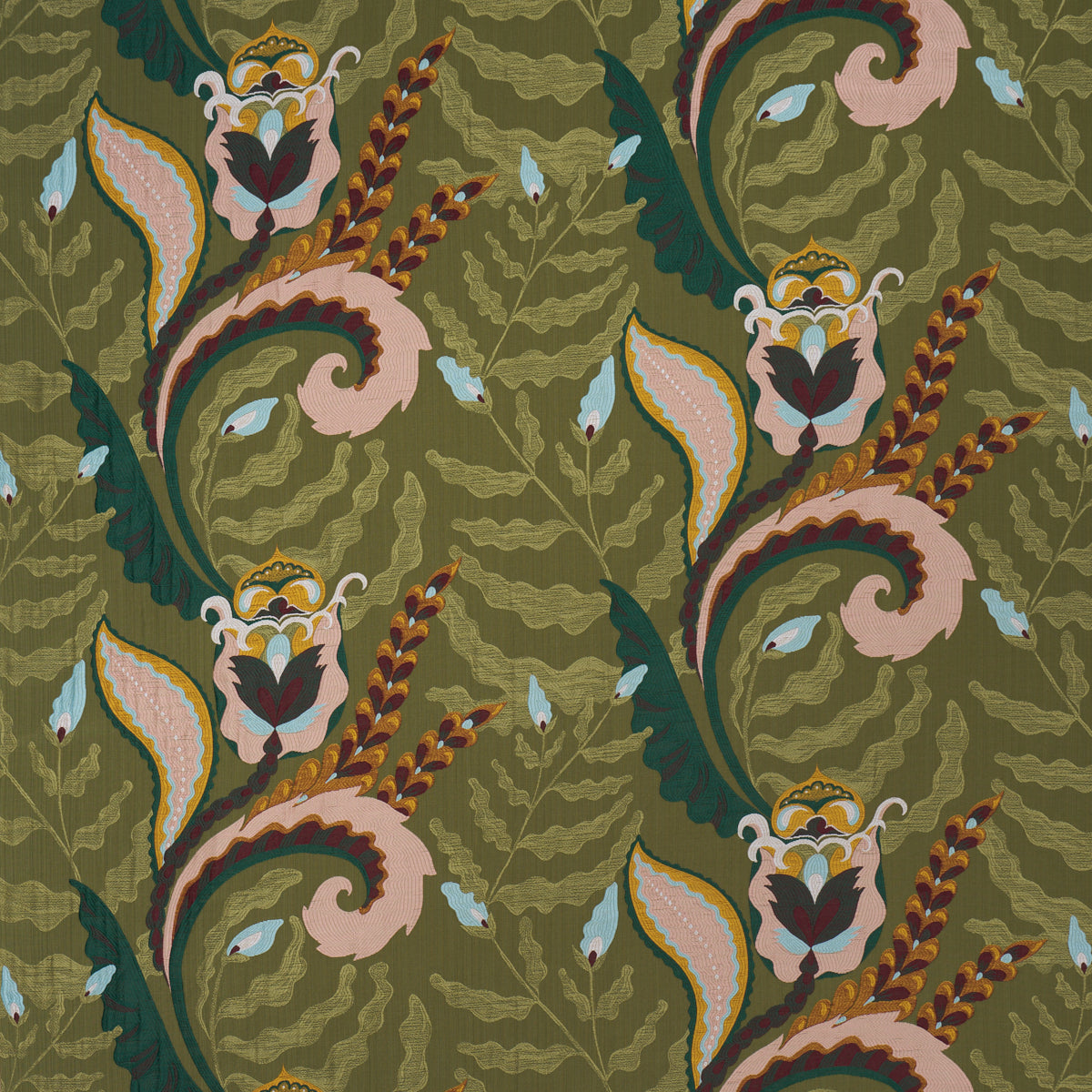 Jaipur Fantaisie fabric in moss color - pattern number 85491 - by Schumacher in the Laura Gonzalez collection
