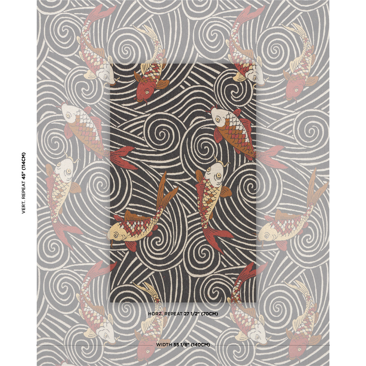 Koi Fish fabric in midnight color - pattern number 85590 - by Schumacher in the Rhythm In Motion collection