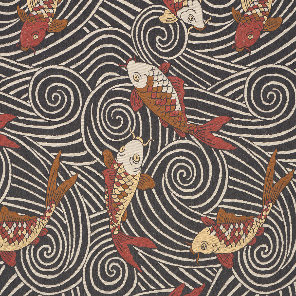 Koi Fish fabric in midnight color - pattern number 85590 - by Schumacher in the Rhythm In Motion collection
