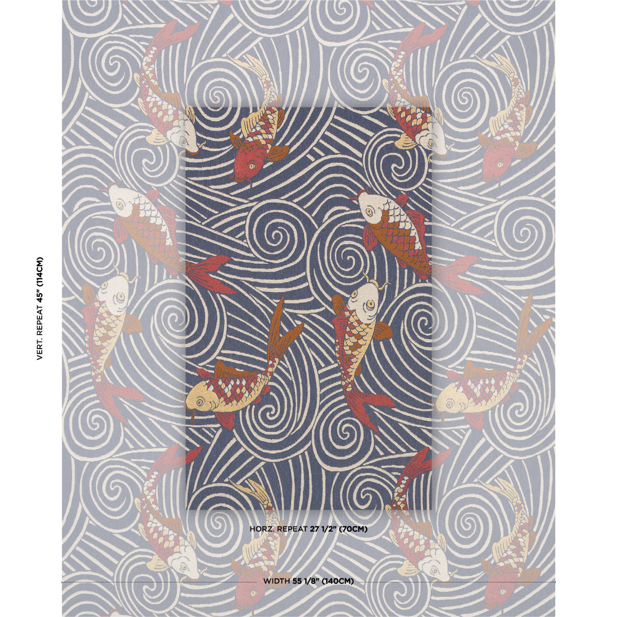 Koi Fish fabric in indigo color - pattern number 85591 - by Schumacher in the Rhythm In Motion collection
