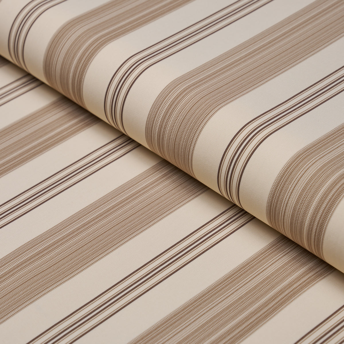 Jefferson Tented Stripe fabric in brown color - pattern number 85755 - by Schumacher in the Mark D. Sikes collection