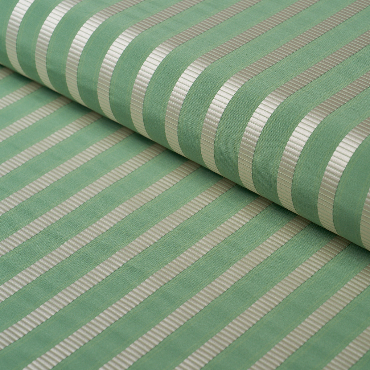 Lincoln Small Stripe fabric in green color - pattern number 85762 - by Schumacher in the Mark D. Sikes collection