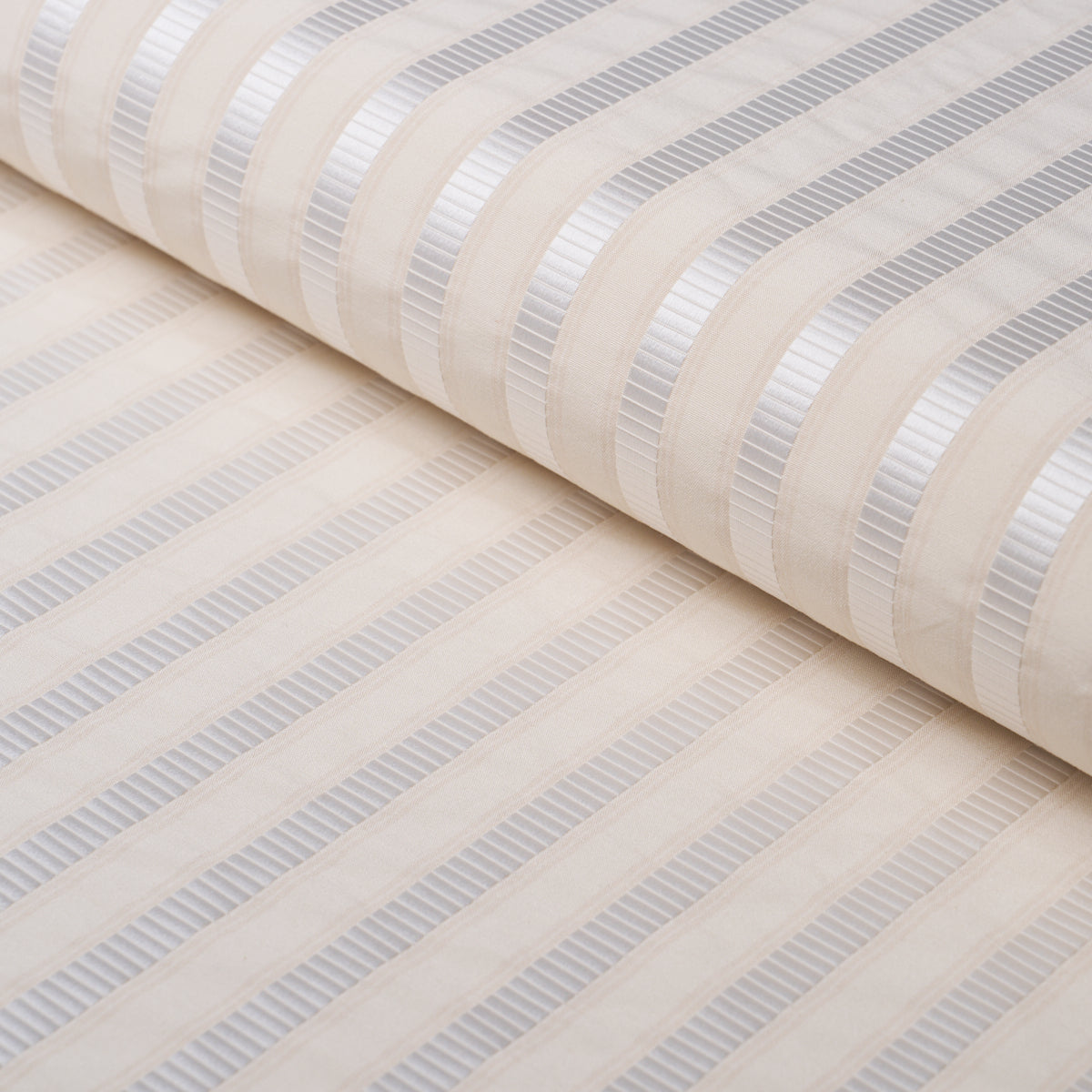 Lincoln Small Stripe fabric in ivory color - pattern number 85764 - by Schumacher in the Mark D. Sikes collection