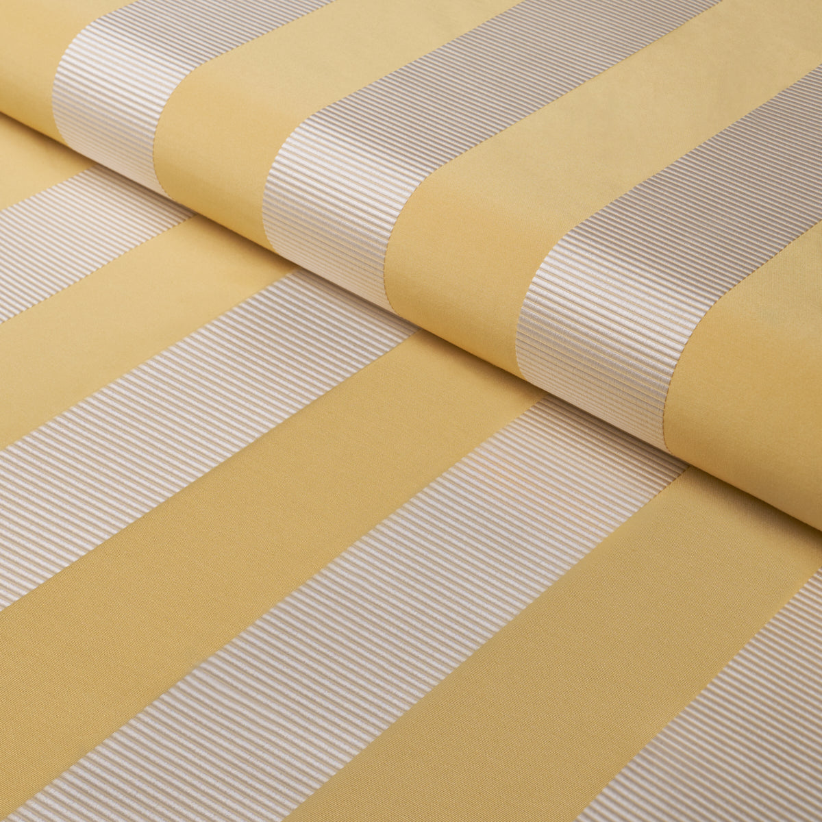 Madison Wide Stripe fabric in yellow color - pattern number 85775 - by Schumacher in the Mark D. Sikes collection
