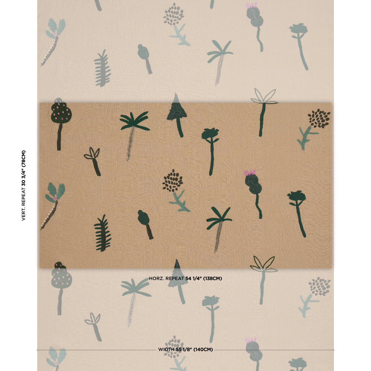Tropical Trees fabric in Green on Natural color - pattern number 85851 - by Schumacher in the Perennial Favorites collection