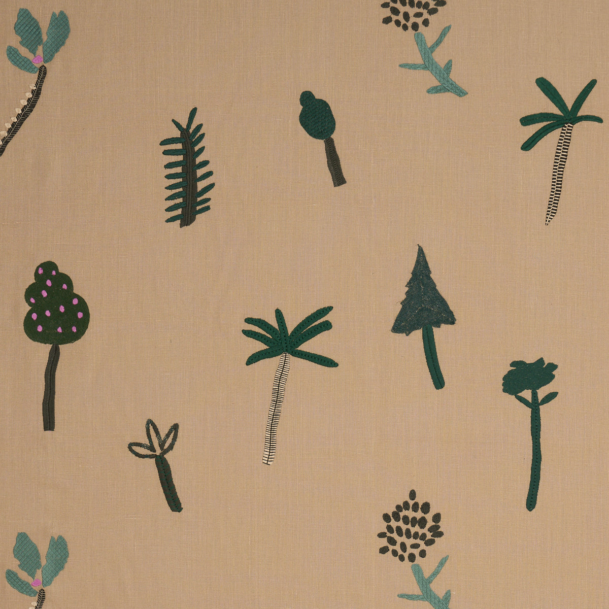 Tropical Trees fabric in Green on Natural color - pattern number 85851 - by Schumacher in the Perennial Favorites collection